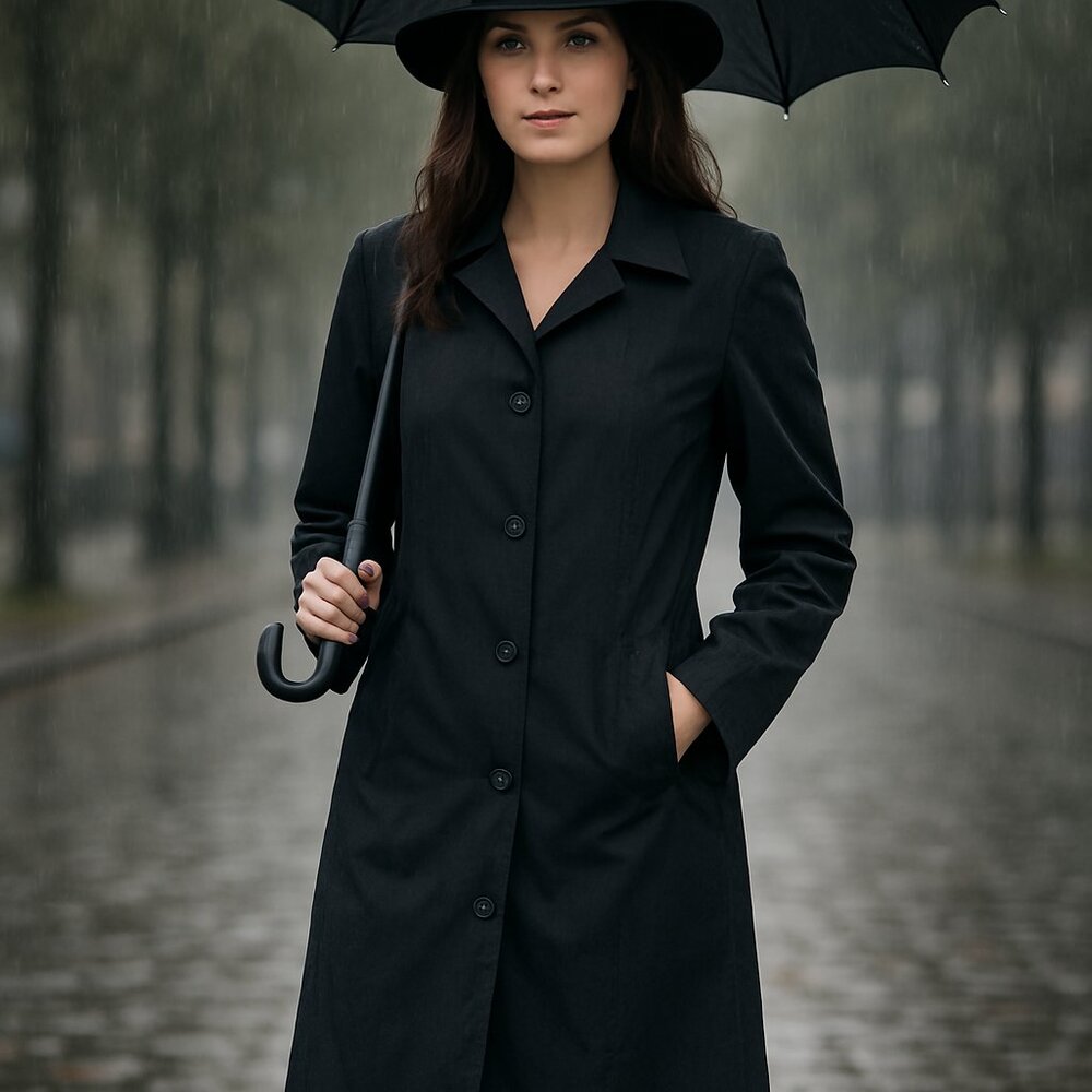Perry Ellis Portfolio Classic Vintage water resistant Black Trench Coat Size 12